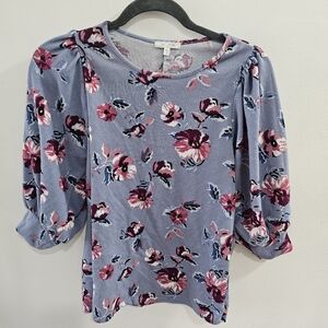 Ava James bubble sleeve floral super soft fall top small